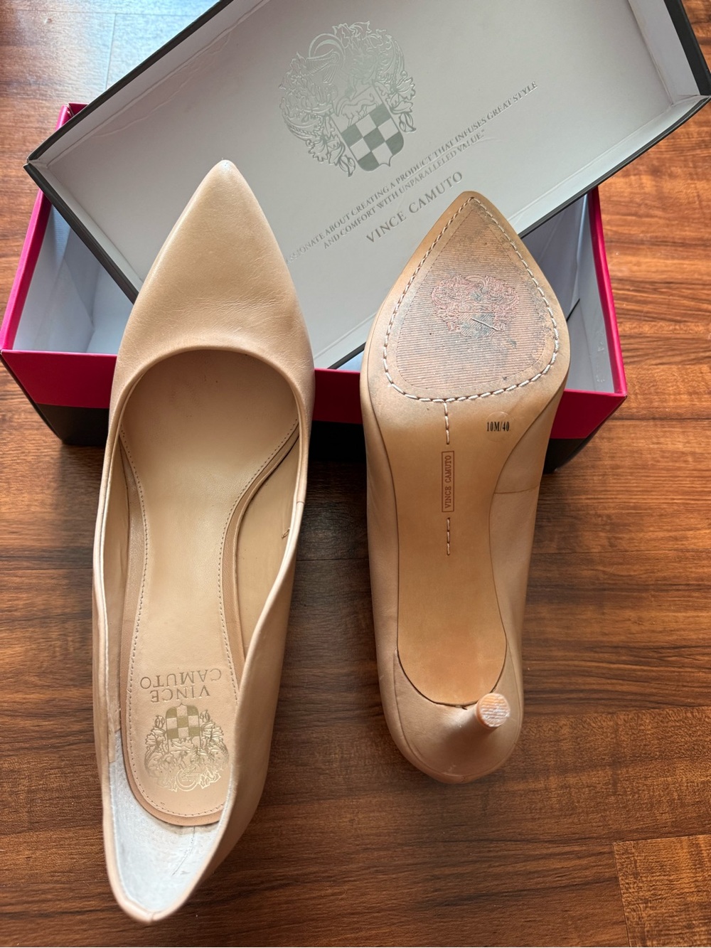 Vince Camuto Beige Pointed-Toe Leather Pumps